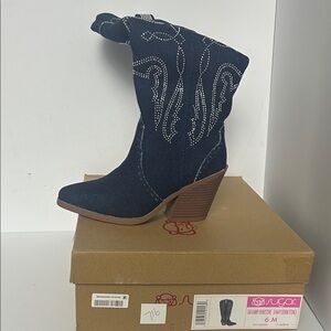 Sugar Women's Blue Heeled Boots with Embellishments